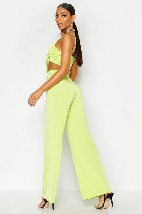 Womens Wide Leg Slinky Trousers - Green 
