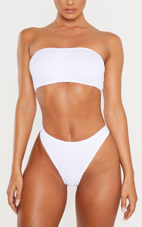 White Crinkle Thong Bikini Bottom