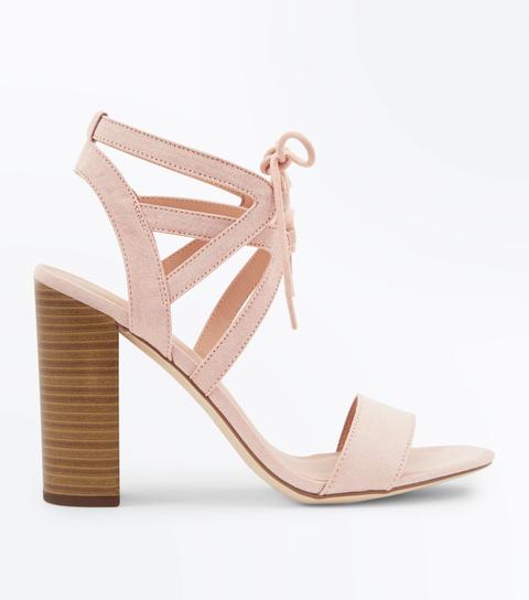 Nude Suedette Lace Up Strap Heeled Sandals New Look