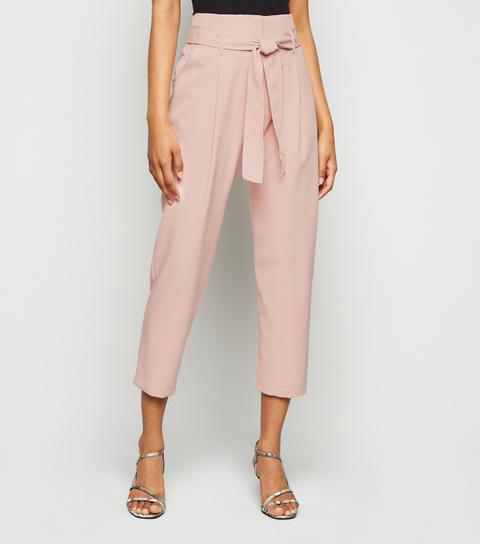 Petite Mid Pink Tie Waist Trousers New Look