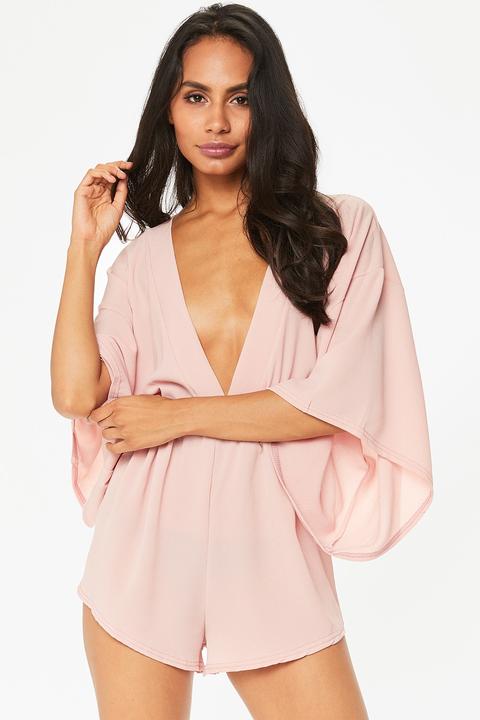 Ciara Pink V Front Batwing Playsuit