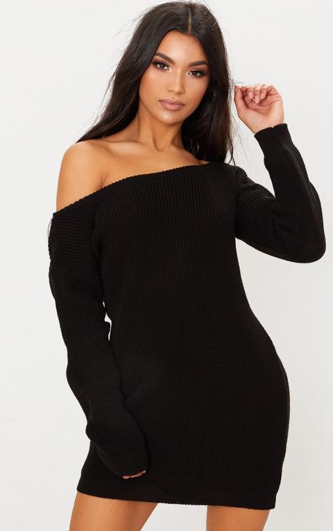 Black Off The Shoulder Sweater Dress