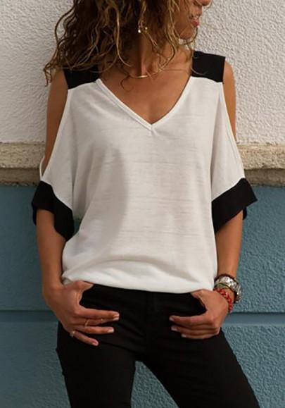 Camiseta Estampado Con Cuello En Pico Informal Blanco