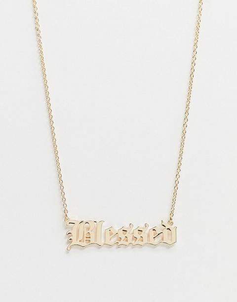 Asos Design - Collier Avec Pendentif Blessed En Lettres Gothiques - Doré