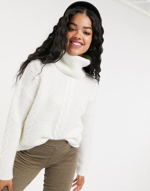 Pimkie Roll Neck Cable Knit Jumper In White