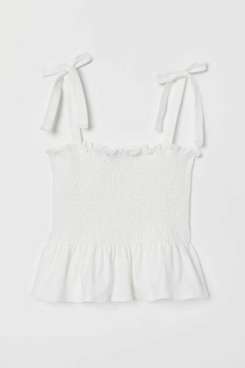 H & M - Top A Spalline Con Smock - Bianco