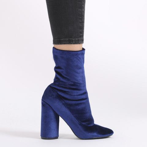 Elsa Sock Fit Round Heel Ankle Boots In Navy Velvet