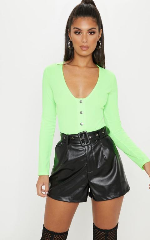 Body Vert Citron Fluo À Boutons Pression Et Manches Longues, Citron Vert