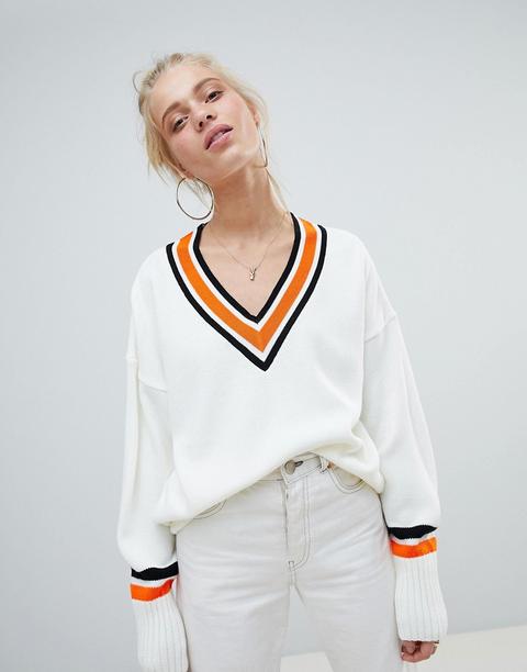 Asos Design - Maglione Oversize Con Bordi A Contrasto - Crema