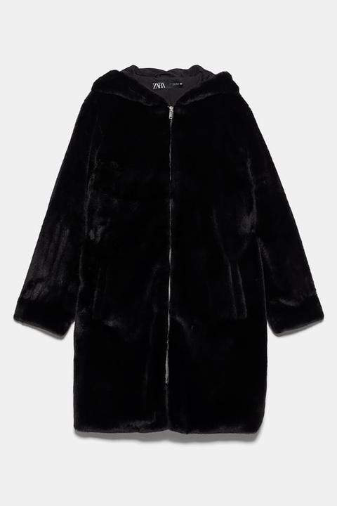 faux fur coat black zara