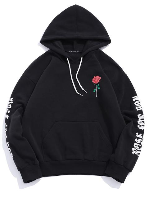 Felpa Con Cappuccio Pullover Tascabile A Marsupio In Pile Rosa Lettera Black