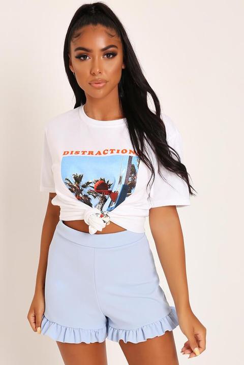 Blue Frill Hem Shorts