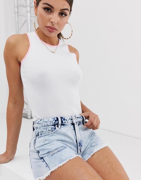 Asos Design High Neck Bodysuit With Contrast Stitching In White