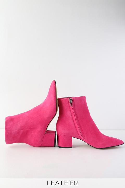 Bel Fuchsia Suede Leather Ankle Booties