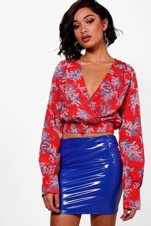 Tall Floral Print Wrap Crop Blouse