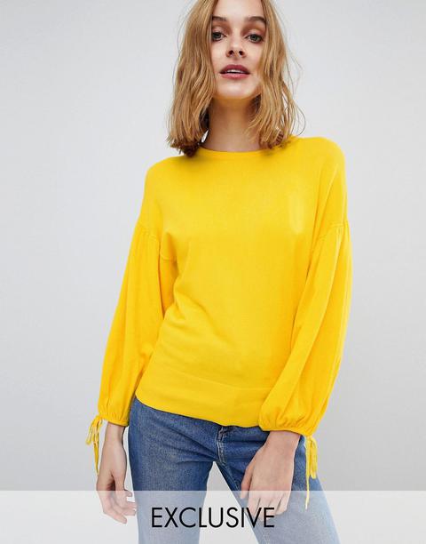 Warehouse - Maglione Con Maniche A Campana Con Laccetti - Giallo