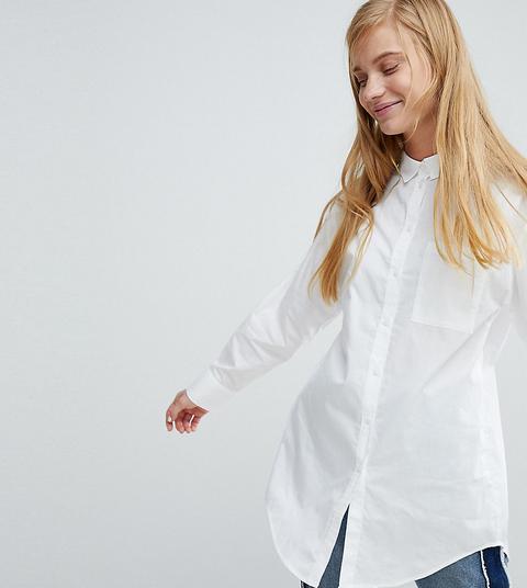 Monki - Camicia Classica Lunga - Bianco