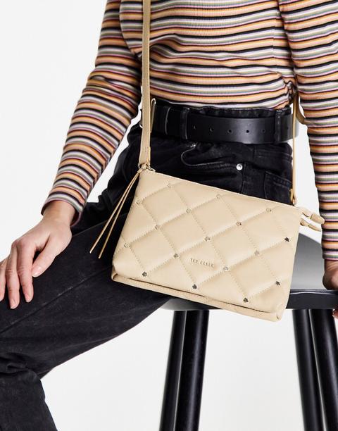 Ted Baker Parker Quilted Studded Mini Cross Body Bag In Cream-white