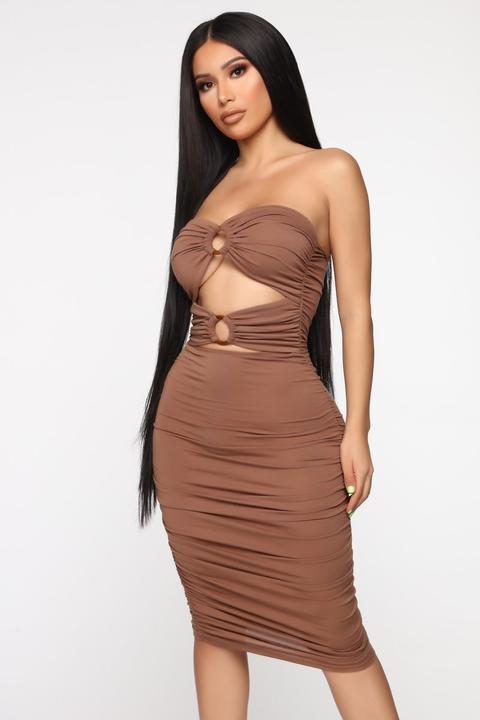 You Can't Keep Up Midi Dress - Mocha