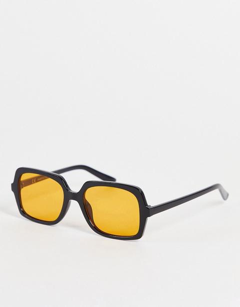 Bershka Square Glasses With Orange Lens In Black