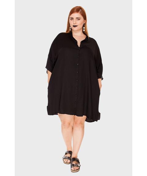 Vestido Chemise Com Botões Plus Size