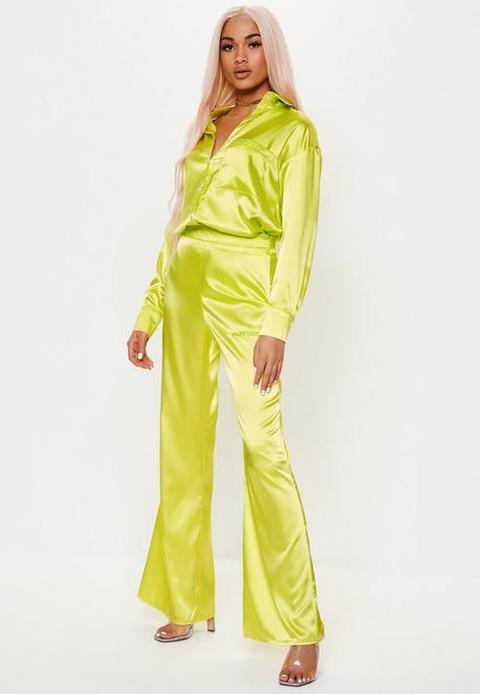 Playboy X Missguided Lime Wide Leg Trousers, Multi