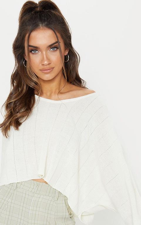Cream Ribbed V Neck Knitted Jumper