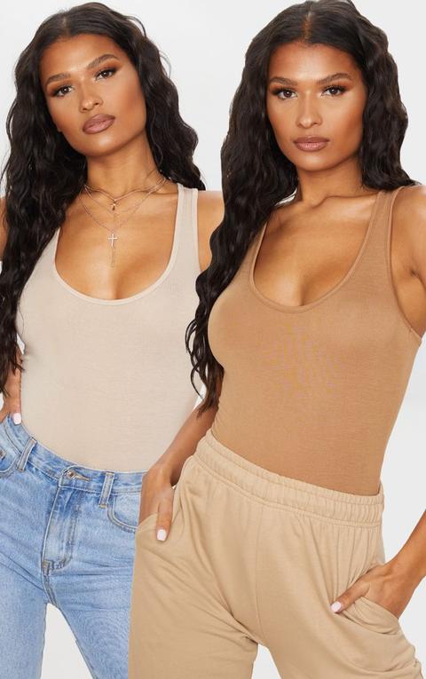 Basic 2 Pack Camel & Stone Racer Back Bodysuit