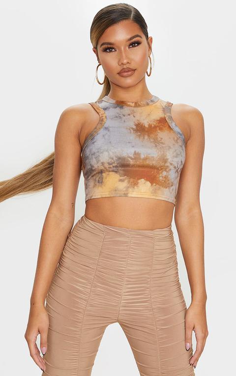 Tan Tie Dye Rib Racer Vest