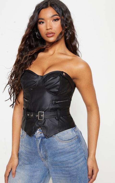 Black Buckle Detail Bustier Top