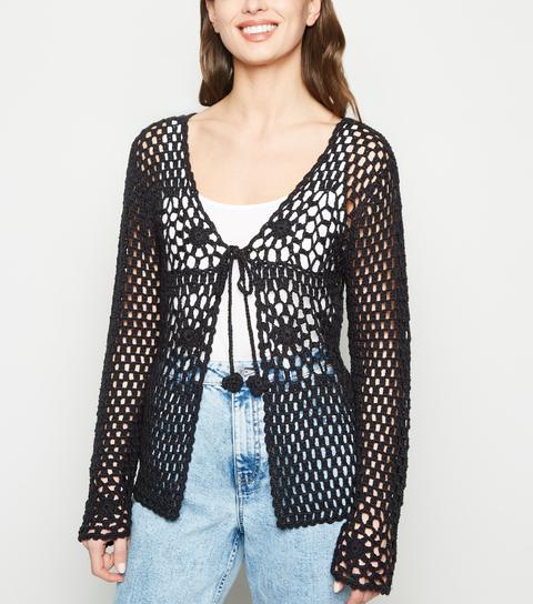 long black crochet cardigan