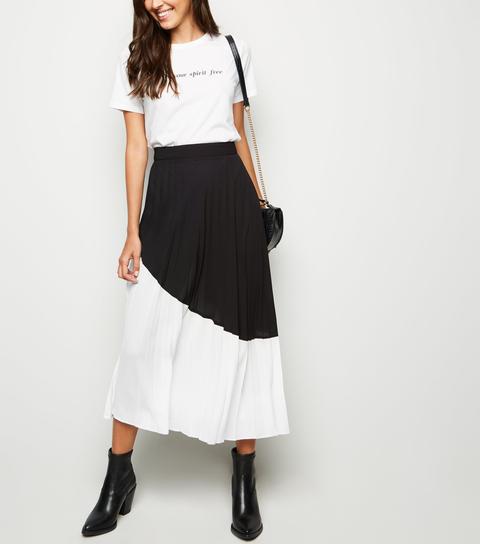 Black Monochrome Block Pleated Midi Skirt New Look