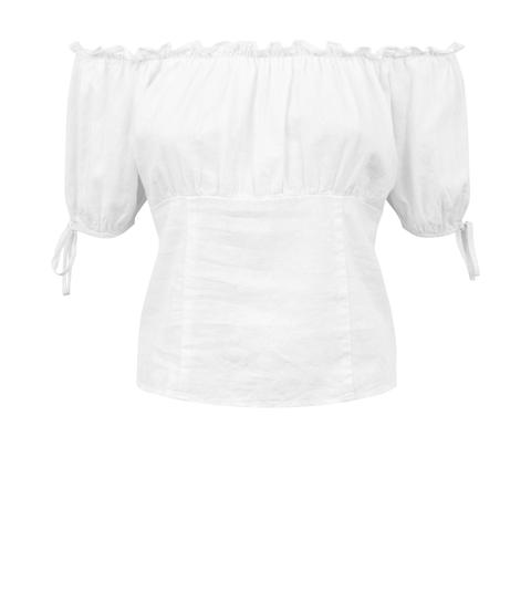 White Linen Blend Tie Sleeve Milkmaid Top New Look from NEW LOOK on 21 ...