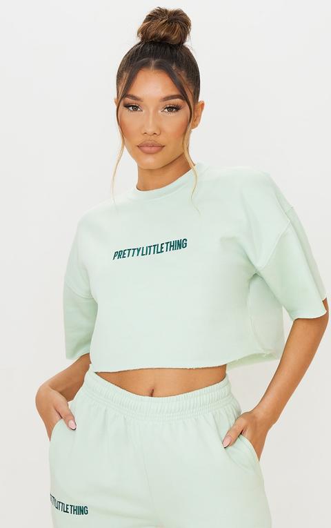 Prettylittlething Mint Embroidered Cropped T-shirt Sweatshirt