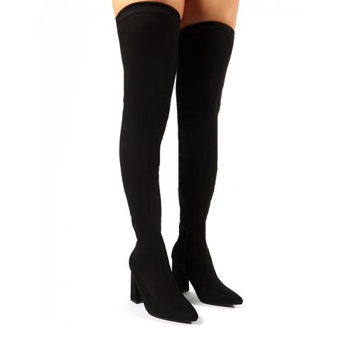 Rapture Over The Knee Boots In Black Faux Suede