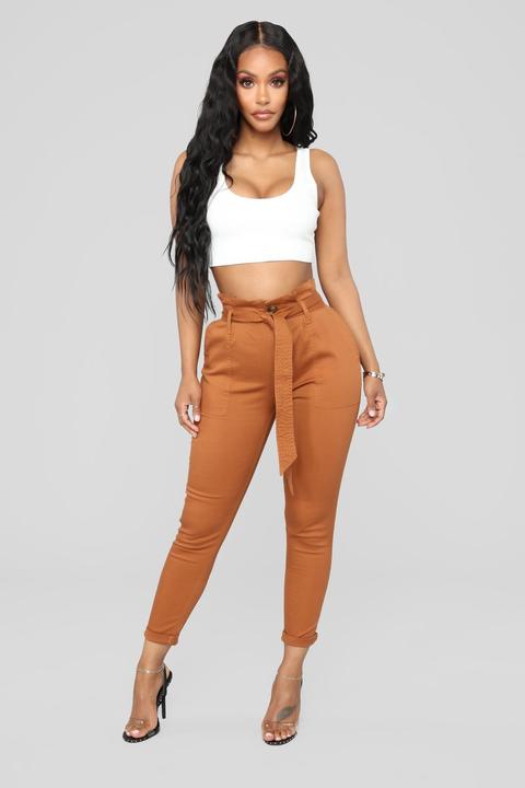 Here's The News High Rise Pants - Cognac