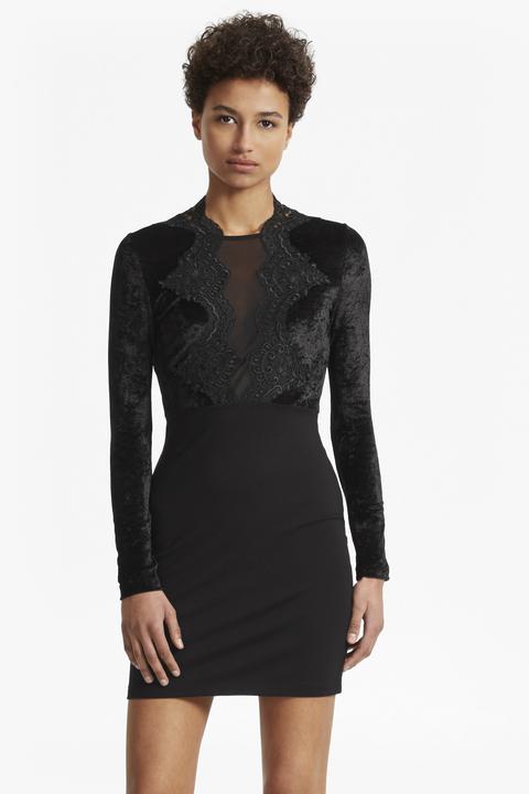 The London Velvet And Lace Dress - Black