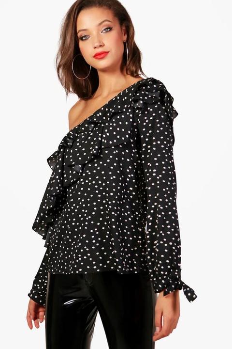 Tall Polka Dot One Shoulder Woven Shirt