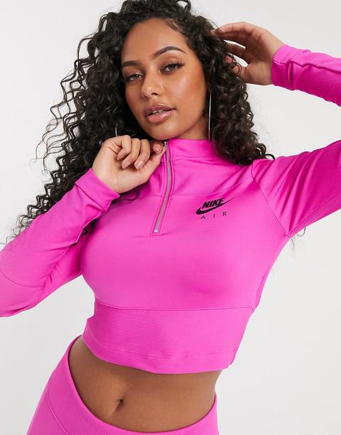 Nike Air Ribbed High Neck Pink Long Sleeve Top