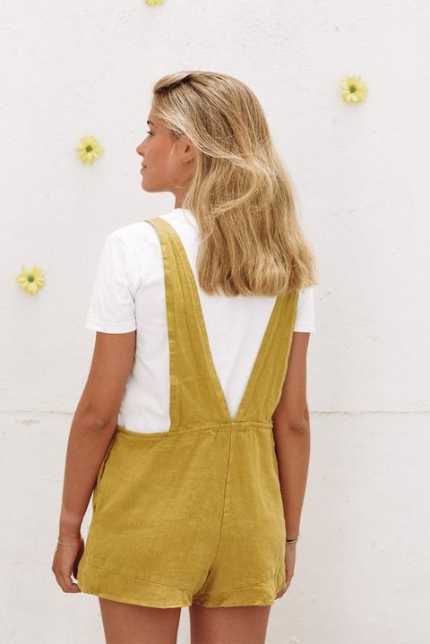 Mustard Linen Ruffle Overall
