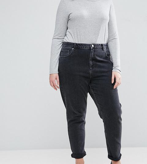 Asos Design Curve Farleigh High Waisted Slim Mom Jeans In Washed Black