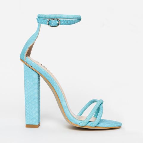 Shanice Blue Snake Block Heels