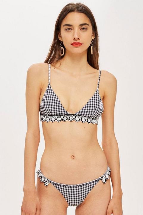 Gingham Embroidered Bikini Bottoms