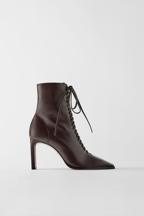 Lace-up Leather High Heel Ankle Boots 