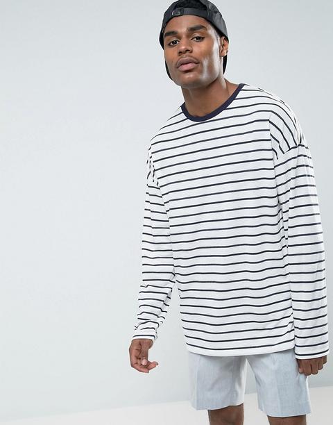 Asos - Maglia Oversize A Maniche Lunghe E A Righe - Bianco