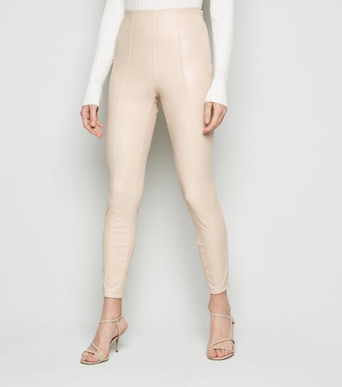 Cream Coated Leather-look Leggings New Look Vegan from NEW LOOK on 21  Buttons