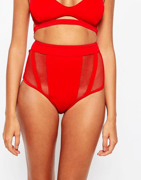 Braguitas De Bikini De Tiro Alto De Neopreno Con Panel De Aplicación De Rejilla De Asos