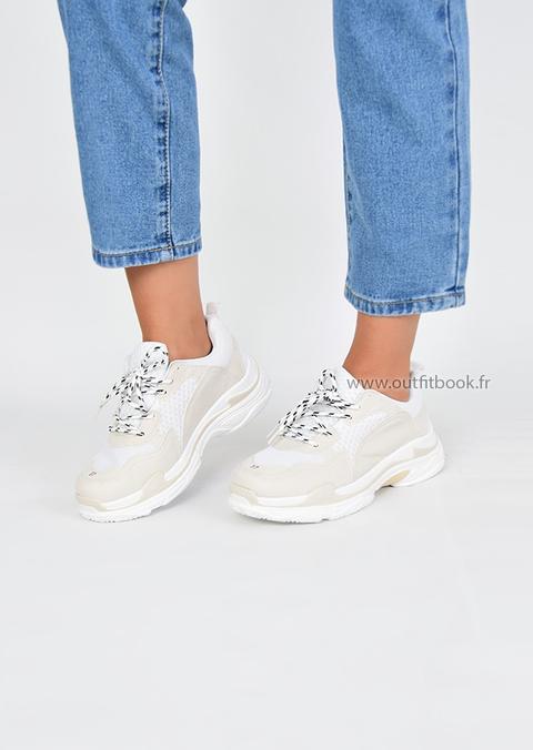 Baskets Blanc Crème Avec Semelles Épaisses