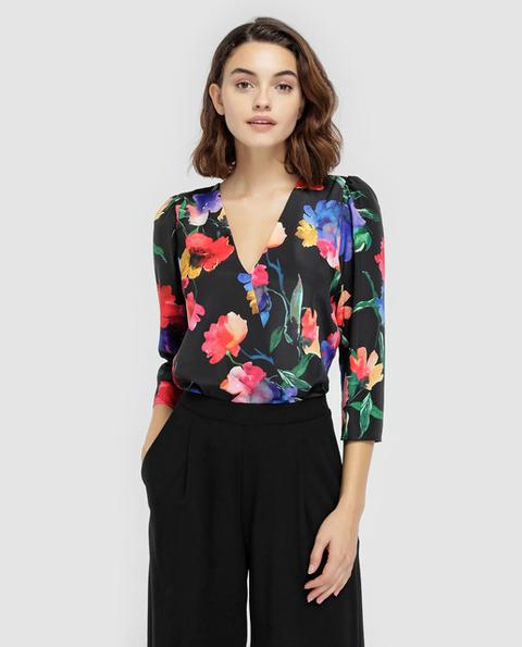 Fórmula Joven - Body De Mujer Con Estampado De Flores Y Manga Francesa