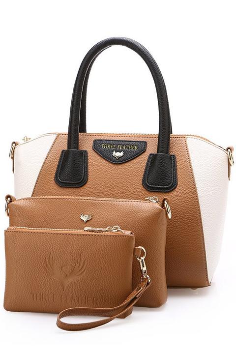 Color Matching Letter Print Embossing Tote Bag